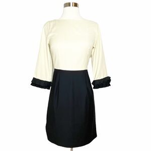 Christopher Deane Womens Colorblock Dress Size 2 Flounce Off White Black